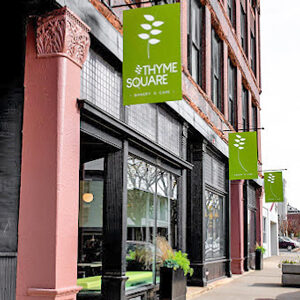 restaurant storefront brick and glass vintage architecture